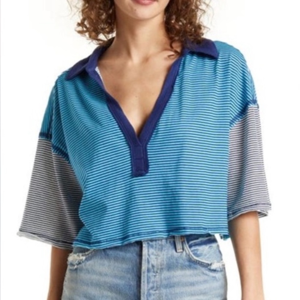 NWT Free People Marine Combo Oversized Crop Tee
